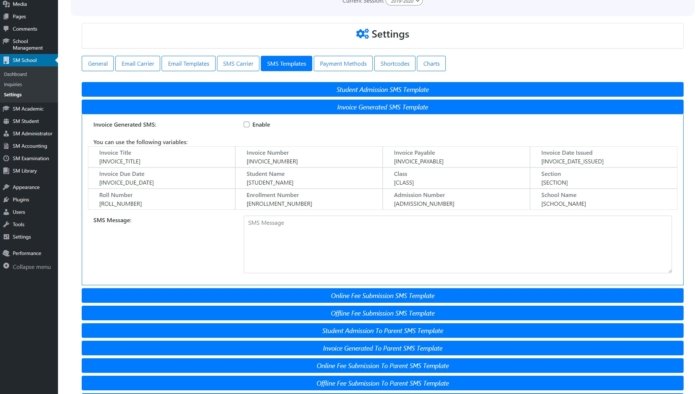 56_School Settings - SMS Templates