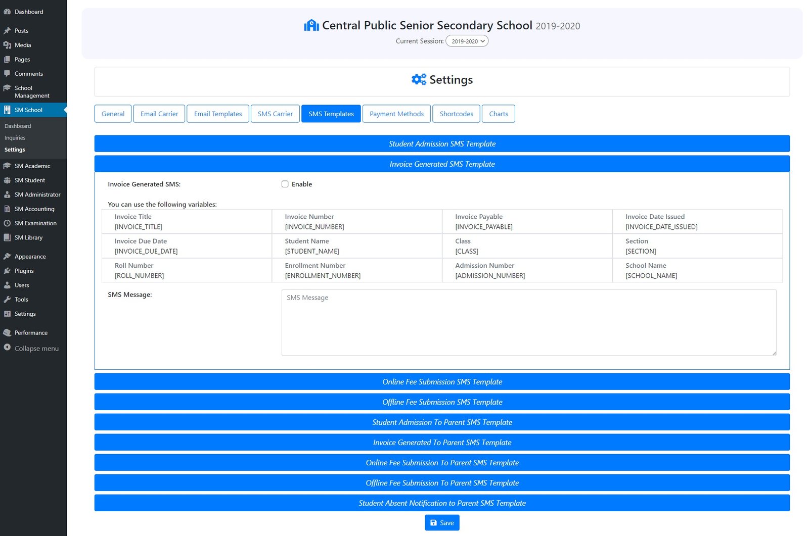 56_School Settings - SMS Templates